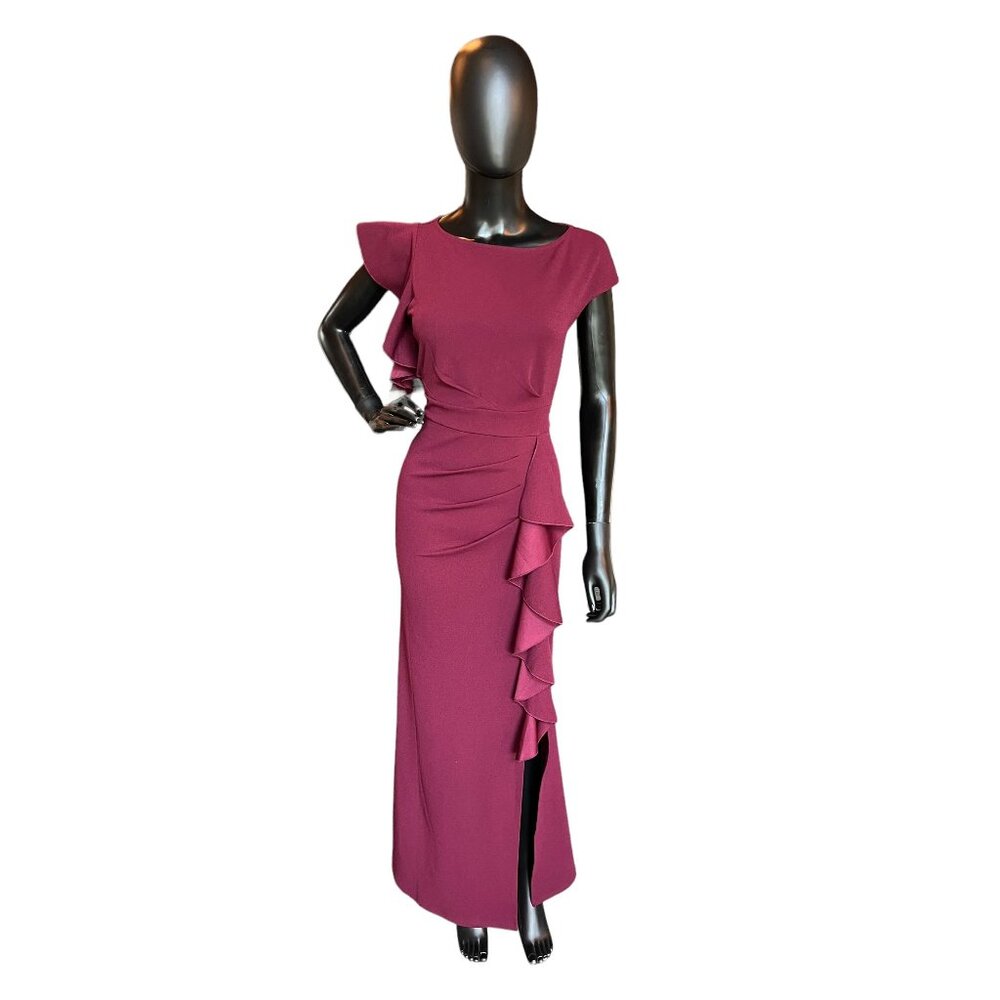Maroon Cap Sleeve Side Ruched Formal Gown
